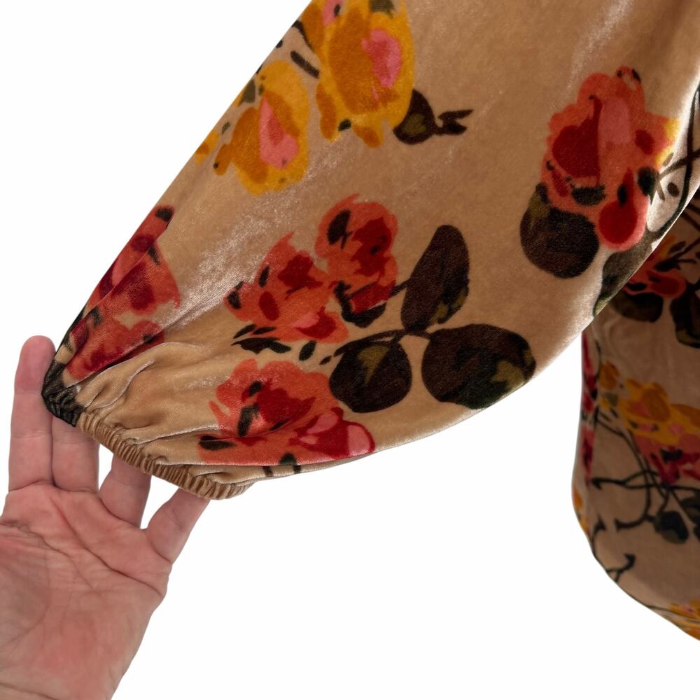 Sundance All Hours Tan Velvet Floral Peasant Boho Blouse Large - Picture 4 of 8